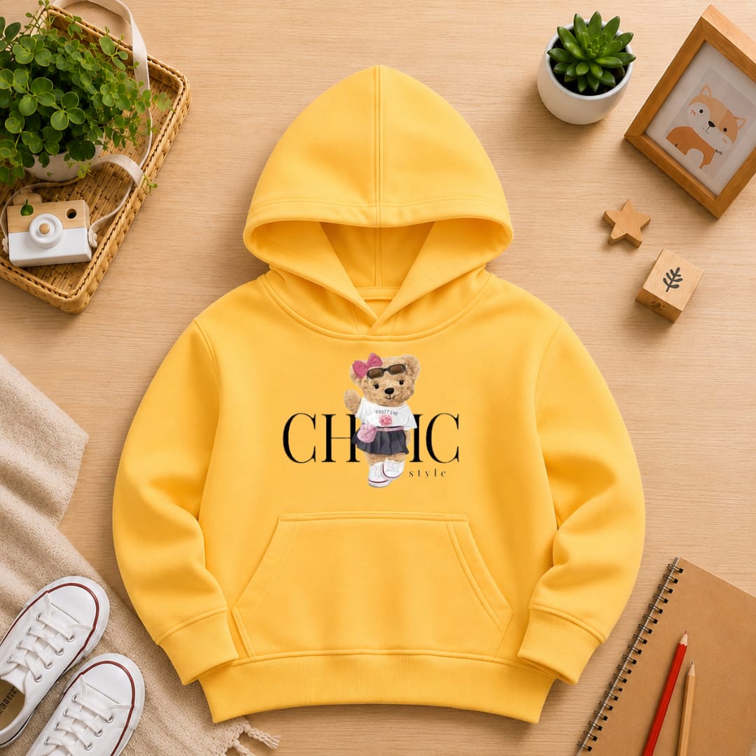 Girls' yellow Printed Hoodie chic Soft Warm Winter Kids Hoodie