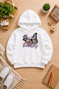 Girls' white Printed Hoodie butterfly Soft Warm Winter Kids Hoodie