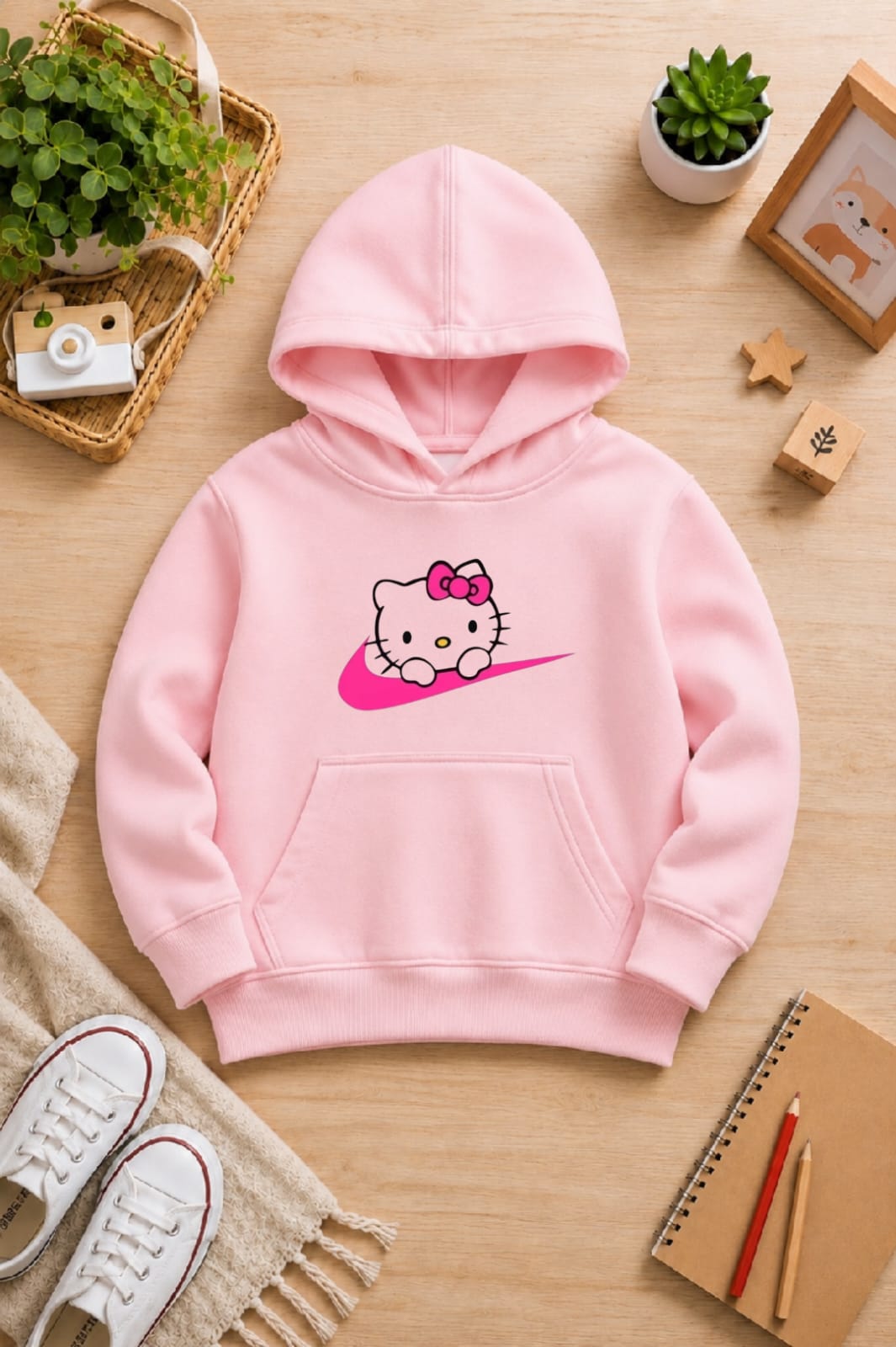 Girls' Pink Printed Hoodie  Soft Warm Winter Kids Hoodie