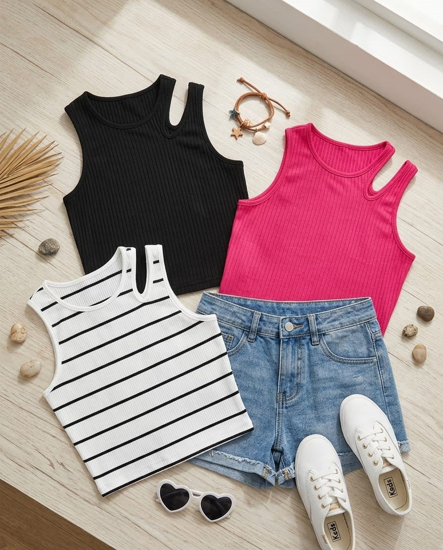 PACK of 3 tank top cotton 100% for girls 