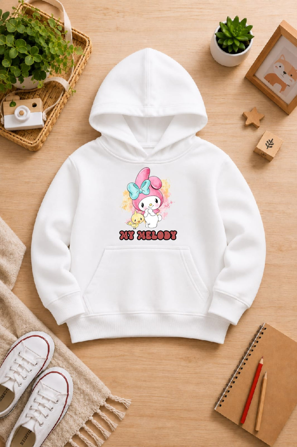 Girls' white Printed Hoodie my melody Soft Warm Winter Kids Hoodie