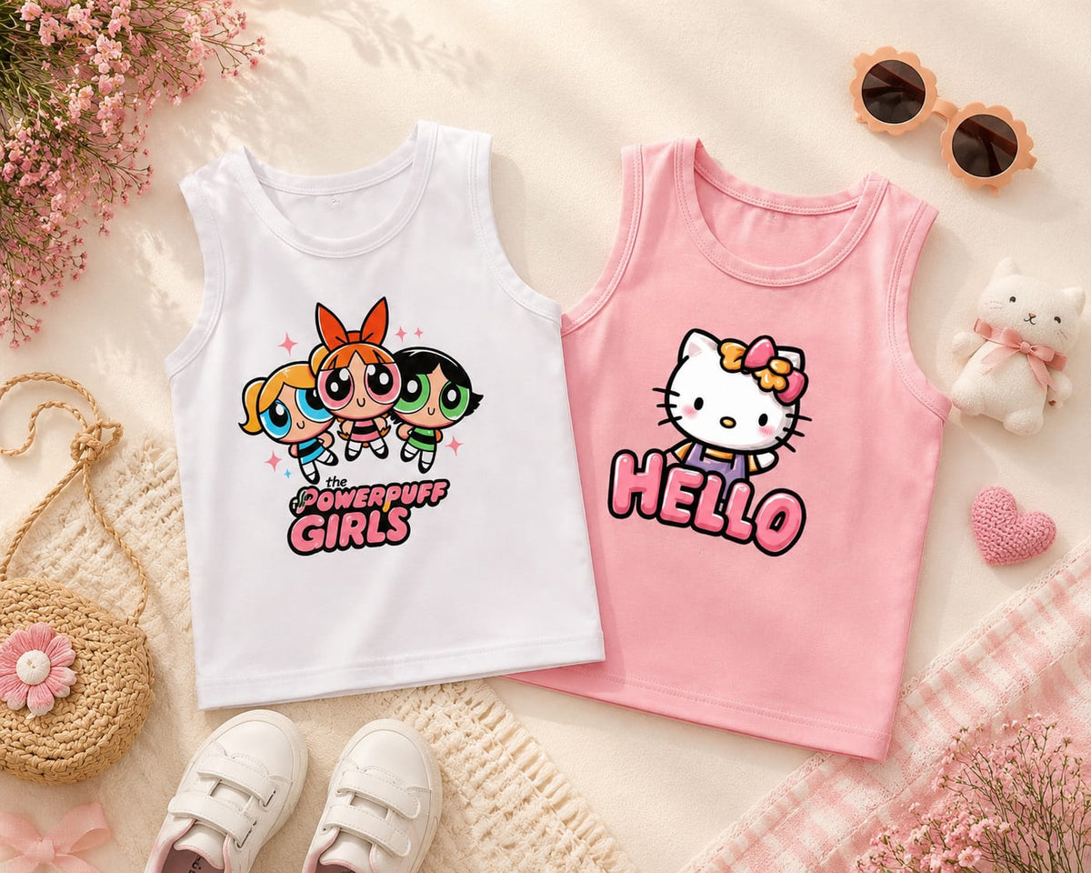 Boys and girls printed summer tops/tank tops/sleeveless