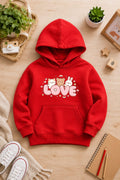 Girls' red Printed Hoodie love Soft Warm Winter Kids Hoodie