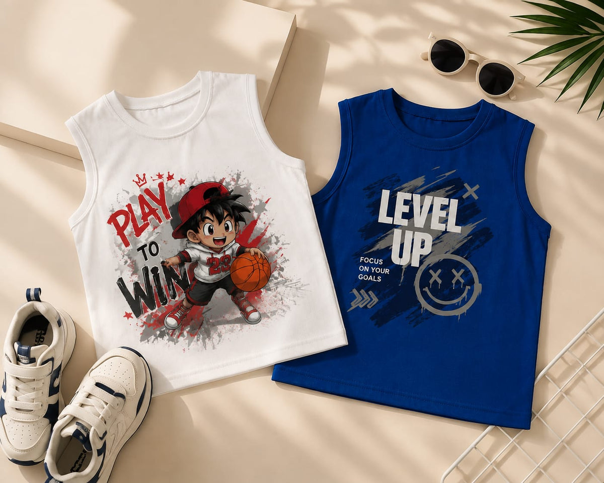 Boys and girls printed summer tops/tank tops/sleeveless