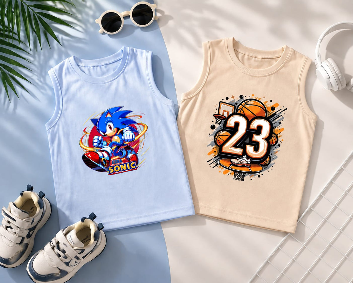 Boys and girls printed summer tops/tank tops/sleeveless