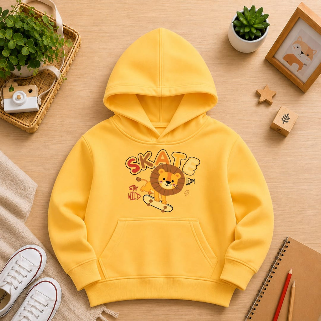 BOYS' yellow Printed Hoodie lion Soft Warm Winter Kids Hoodie