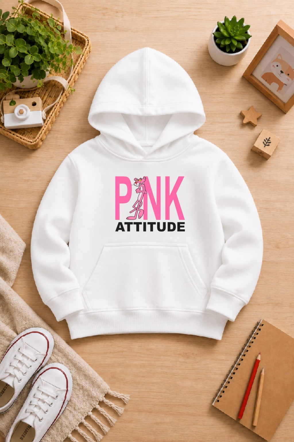 Girls' white Printed Hoodie pink Soft Warm Winter Kids Hoodie