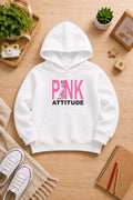 Girls' white Printed Hoodie pink Soft Warm Winter Kids Hoodie