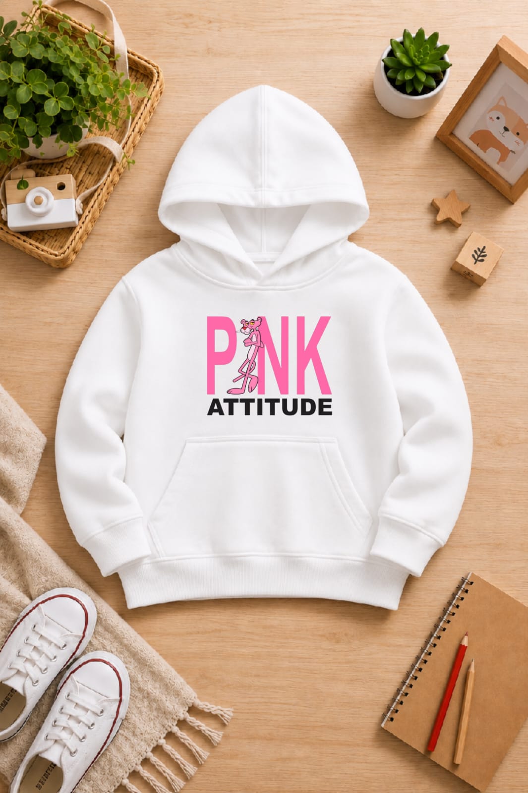 Girls' white Printed Hoodie pink Soft Warm Winter Kids Hoodie