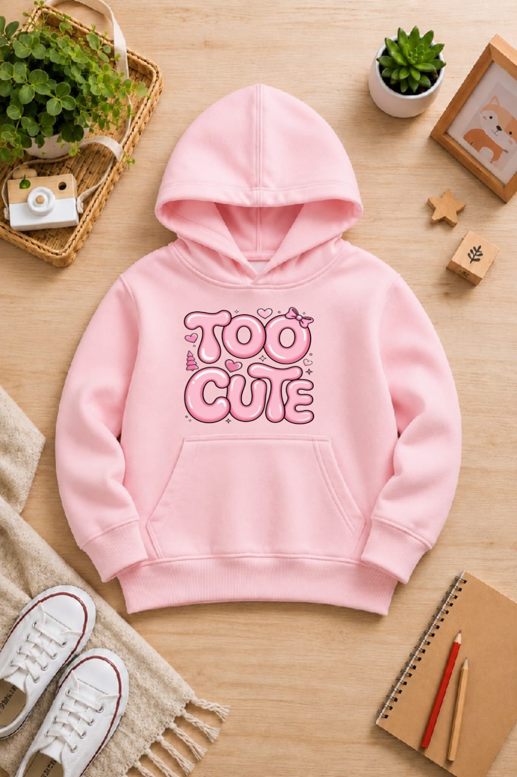 Girls' Pink Printed Hoodie  Soft Warm Winter Kids Hoodie