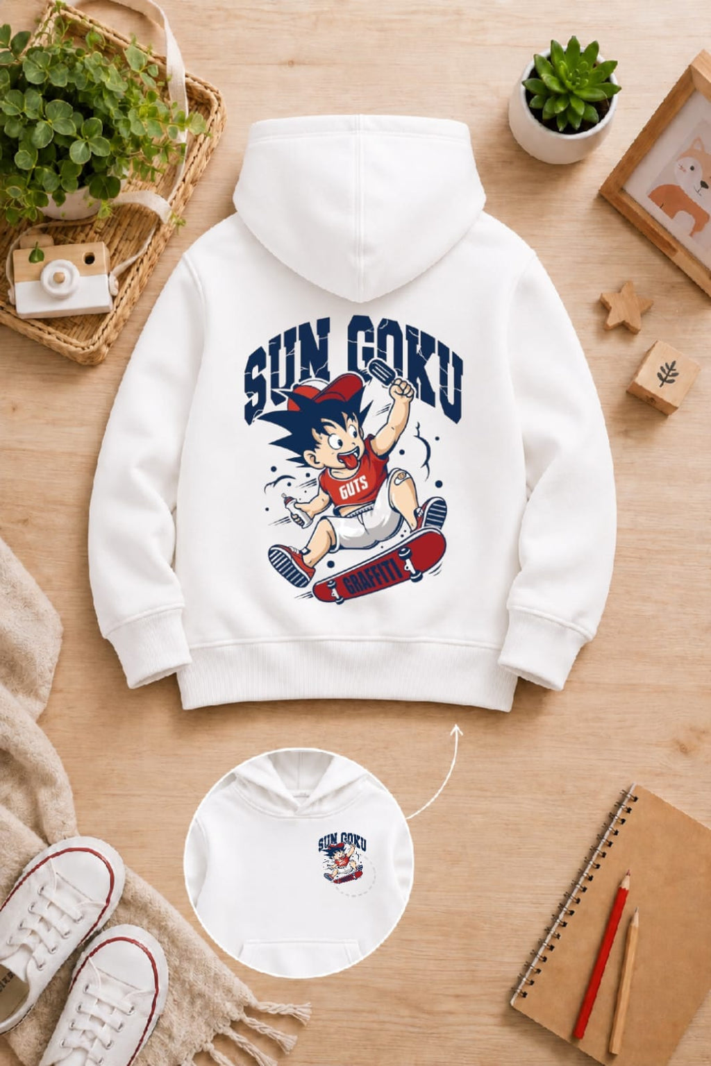 BOYS' white Printed Hoodie goku Soft Warm Winter Kids Hoodie