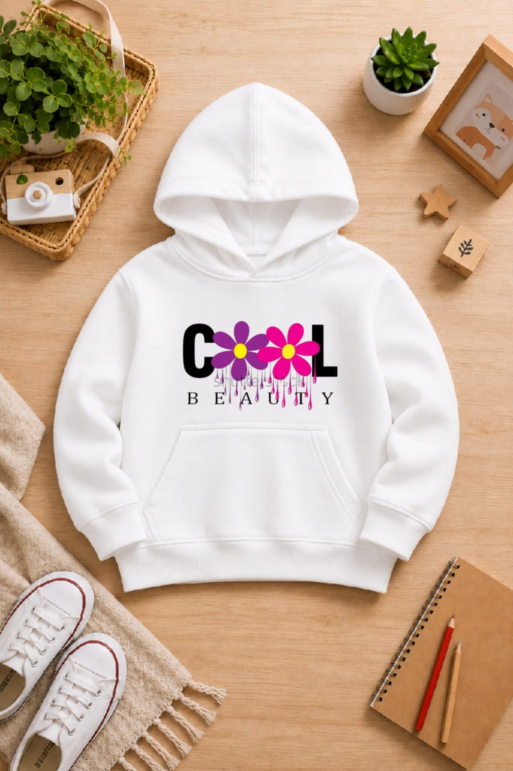 Girls' white Printed Hoodie cool Soft Warm Winter Kids Hoodie