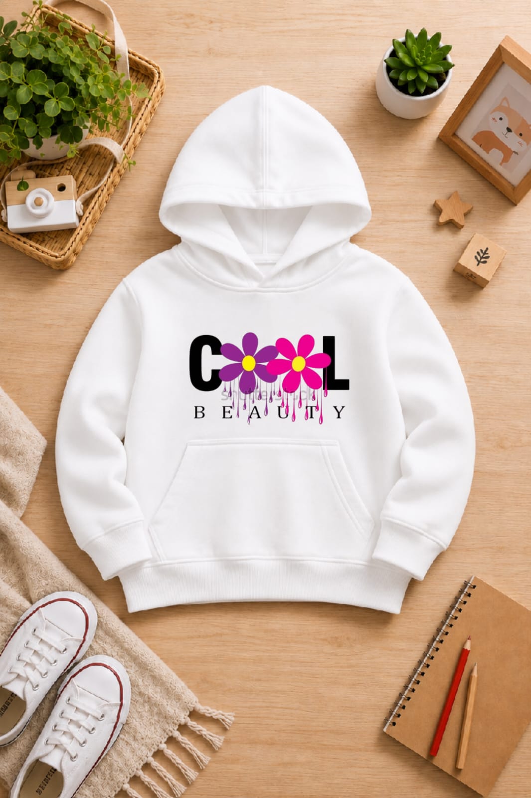 Girls' white Printed Hoodie cool Soft Warm Winter Kids Hoodie