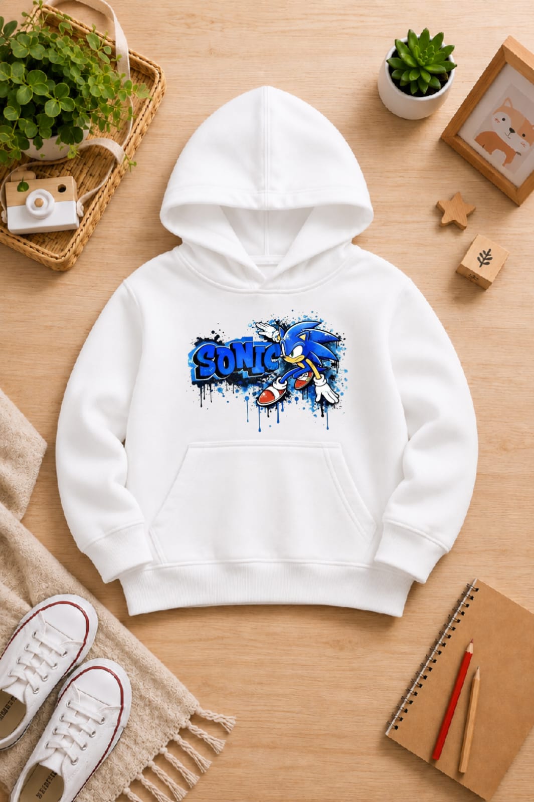 BOYS' white Printed Hoodie sonic Soft Warm Winter Kids Hoodie