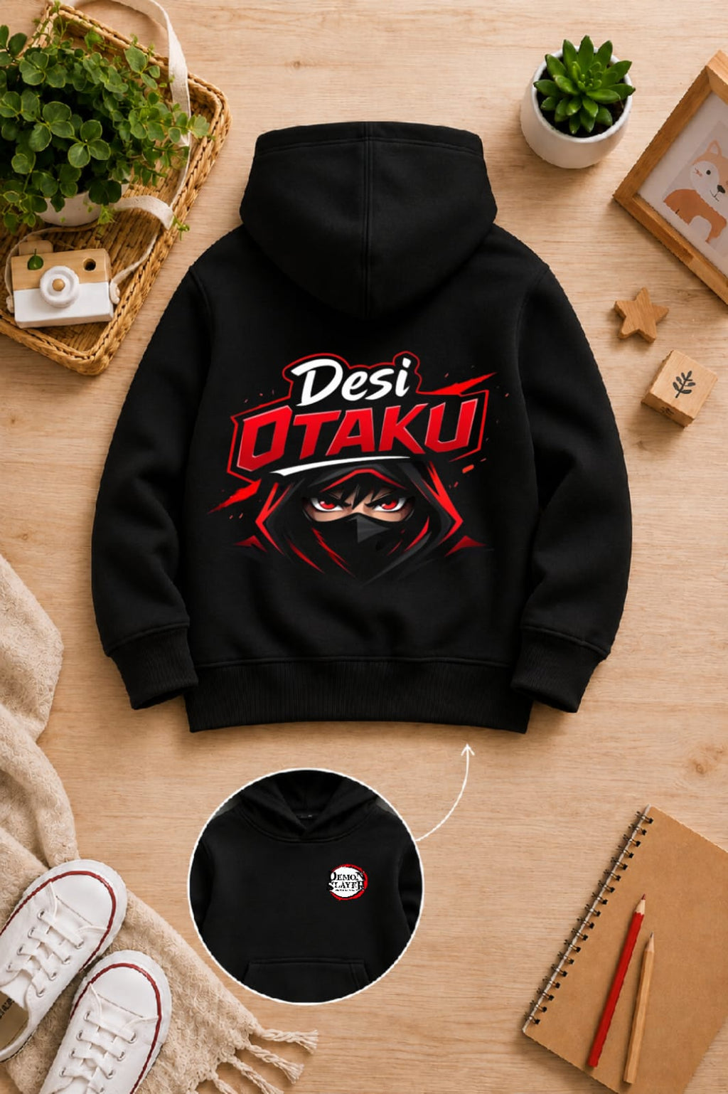 BOYS' black Printed Hoodie otaku Soft Warm Winter Kids Hoodie