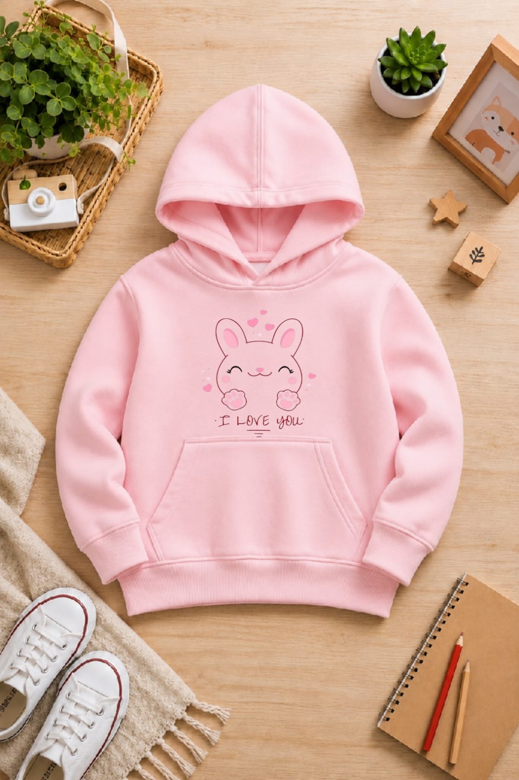 Girls' Pink Printed Hoodie  Soft Warm Winter Kids Hoodie
