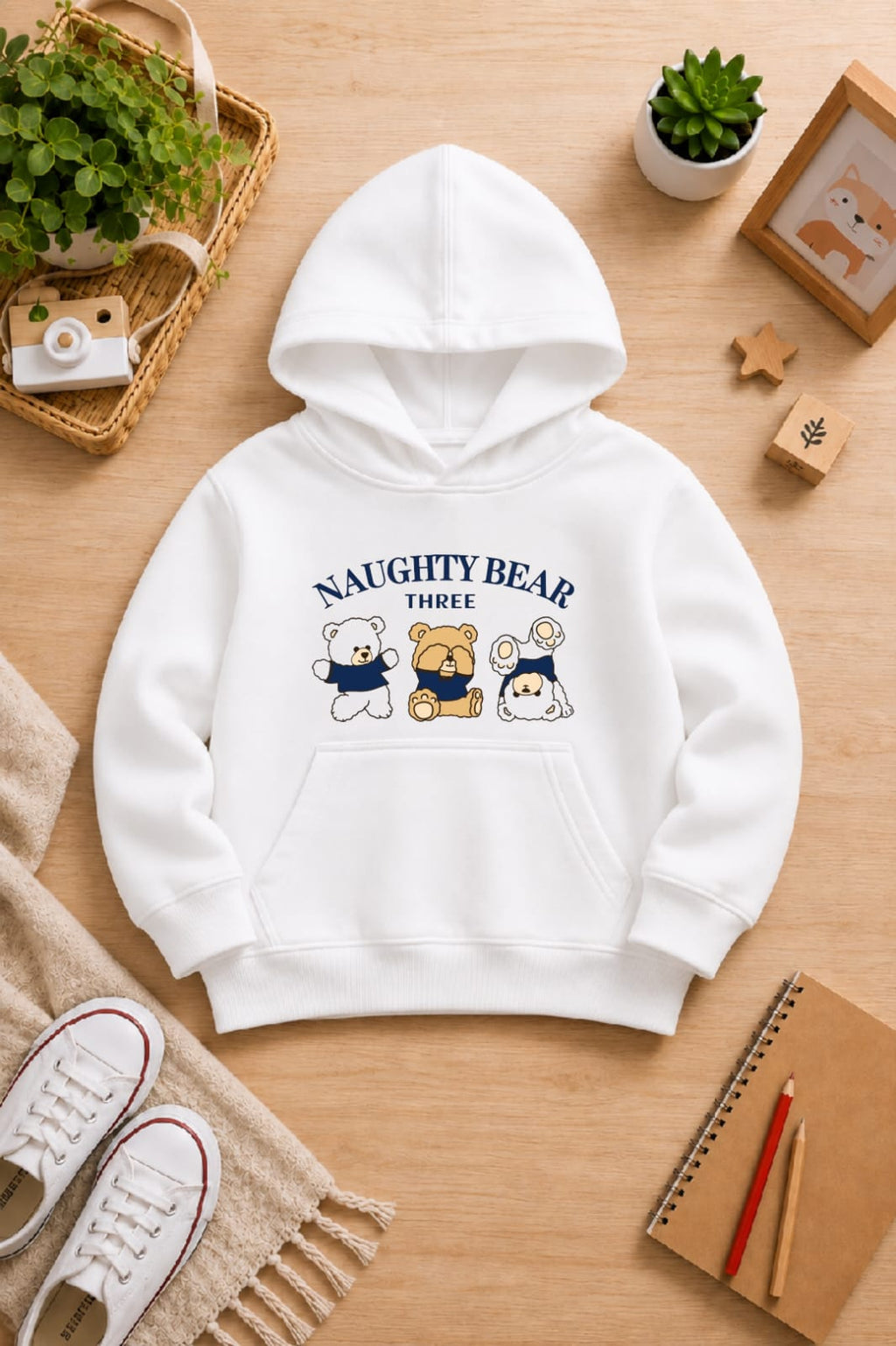BOYS' white Printed Hoodie bears Soft Warm Winter Kids Hoodie (Copy)