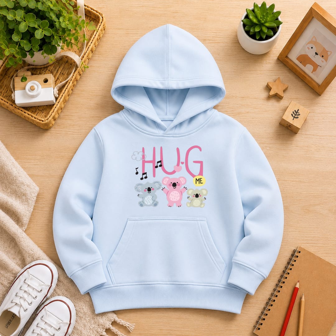 Girls' baby blue Printed Hoodie hug Soft Warm Winter Kids Hoodie