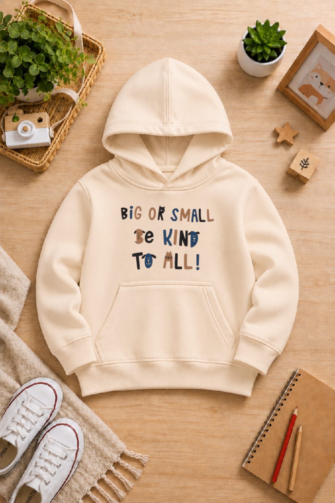 BOYS' beige Printed Hoodie words Soft Warm Winter Kids Hoodie