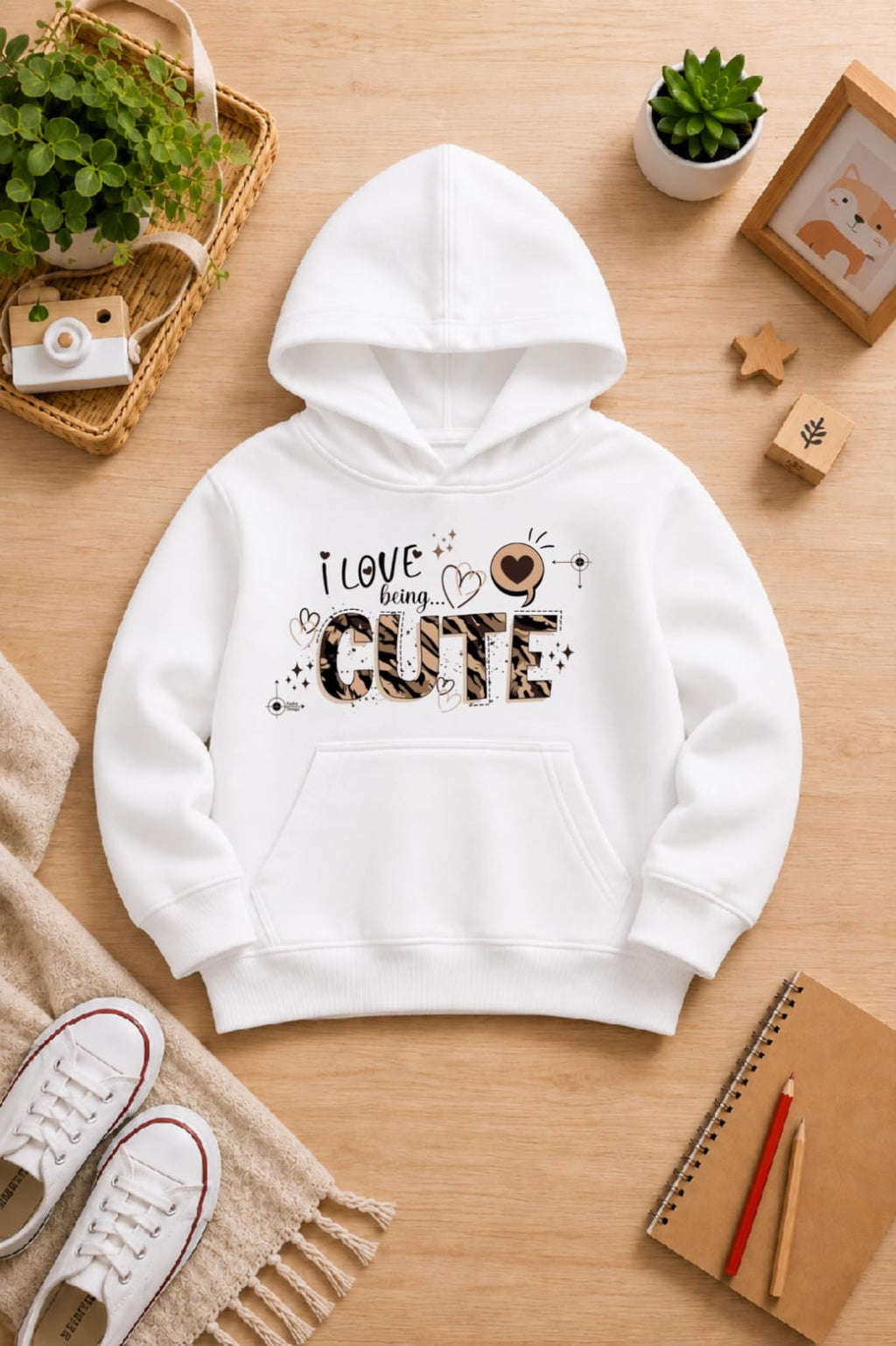 Girls' white Printed Hoodie cute Soft Warm Winter Kids Hoodie