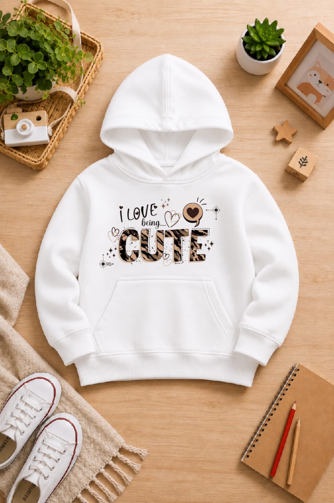 Girls' white Printed Hoodie cute Soft Warm Winter Kids Hoodie