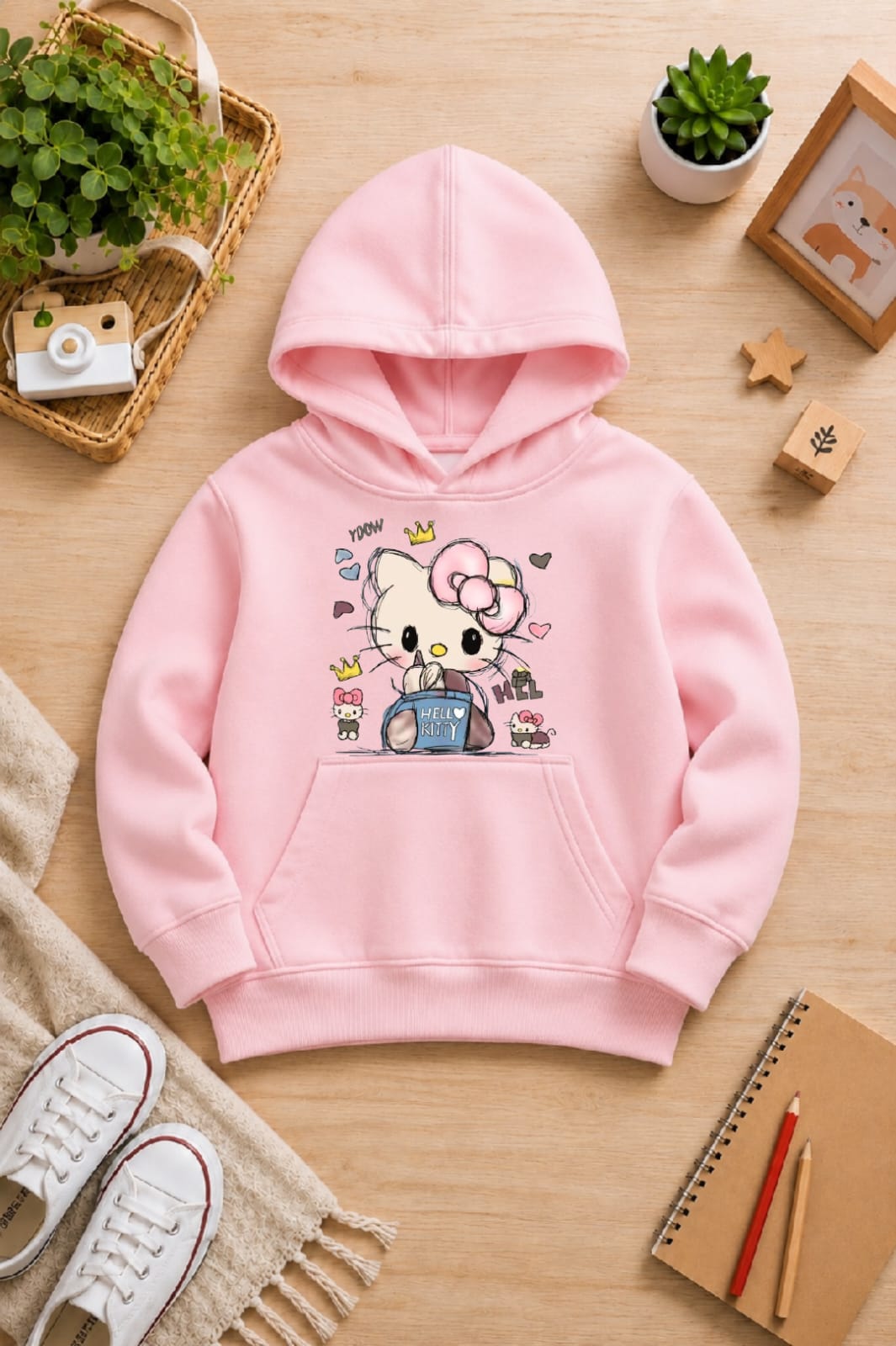 Girls' Pink Printed Hoodie  Soft Warm Winter Kids Hoodie
