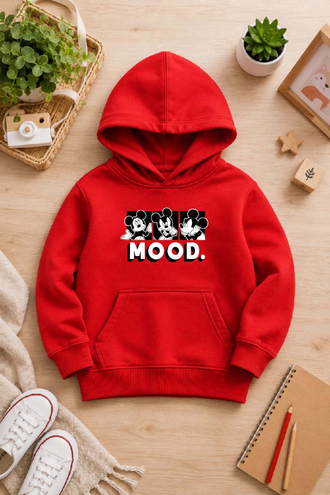 BOYS' red Printed Hoodie micky mood Soft Warm Winter Kids Hoodie
