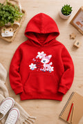 Girls' red Printed Hoodie gazelle Soft Warm Winter Kids Hoodie