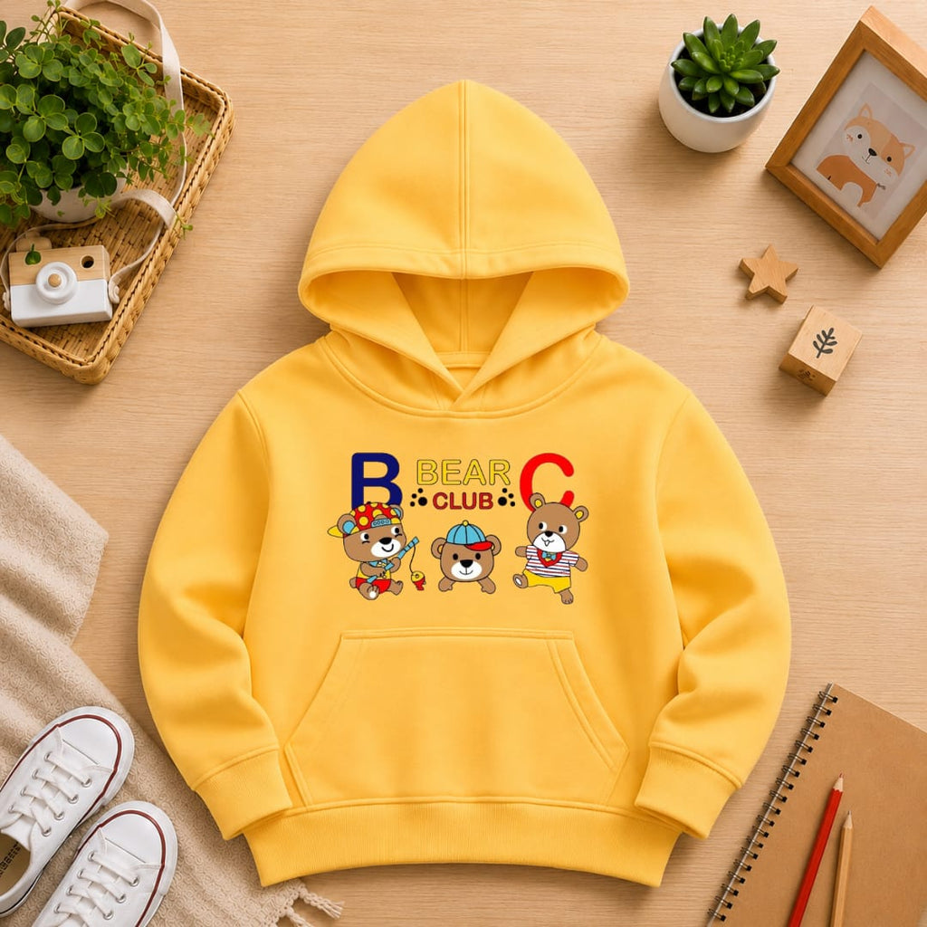 BOYS' yellow Printed Hoodie bears Soft Warm Winter Kids Hoodie